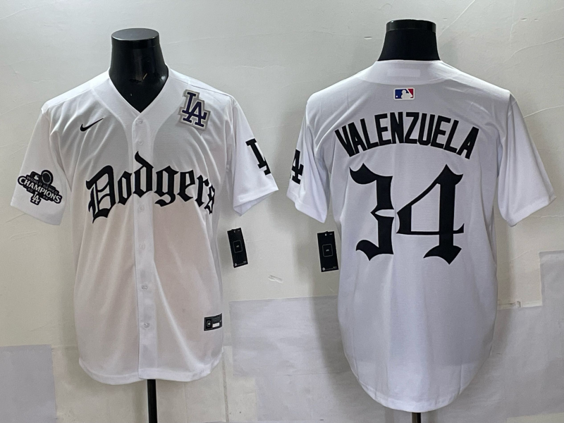 Men Los Angeles Dodgers 34 Valenzuela white Nike 2025 MLB jersey 004